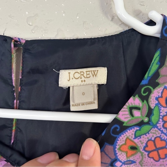 J. Crew Factory Purple Green Geometric Print Short Sleeve Mini Shift Dress 0 - Picture 2 of 6